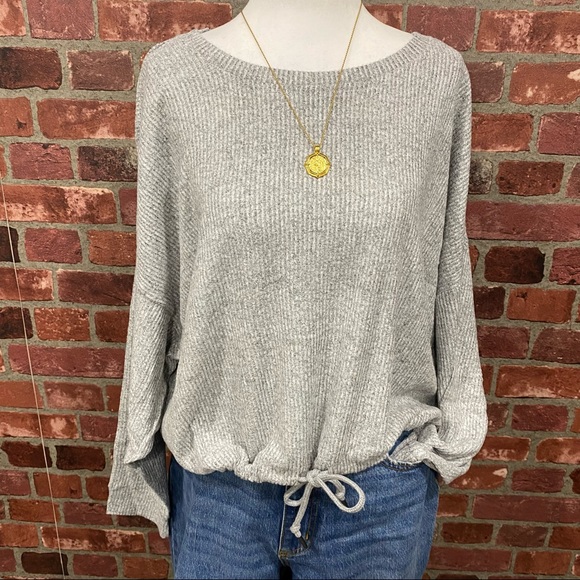 🎄🎁Cozy Dolman Sleeve Ribbed Top - Light Grey - Picture 6 of 11